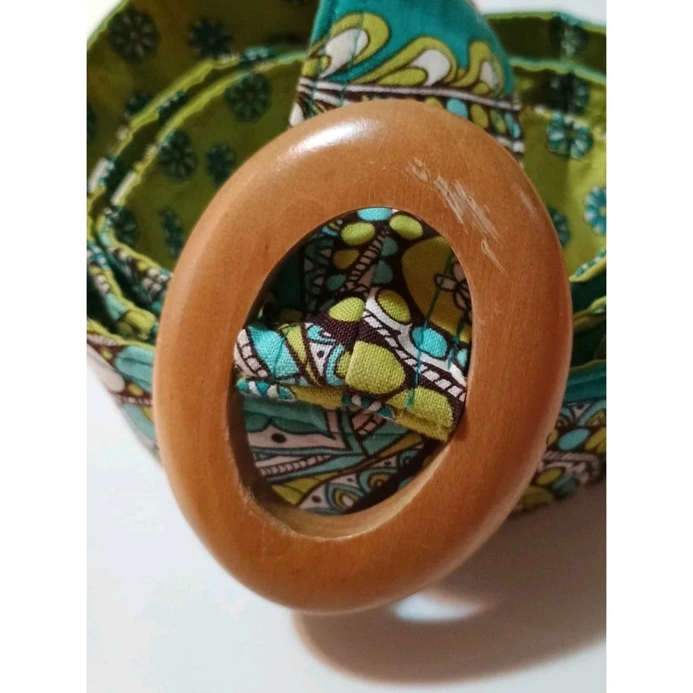 Vera Bradley‎ Womens Reversible Belt Blue Green Damask Paisley Wood Buckle